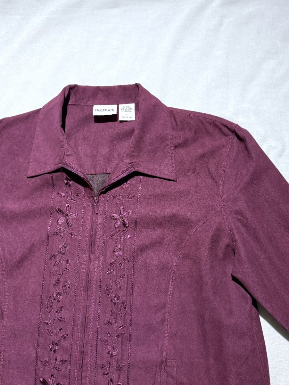 Bon Worth Vintage Y2K Womens Shirt Jacket Large Purple Faux Suede Emboidered